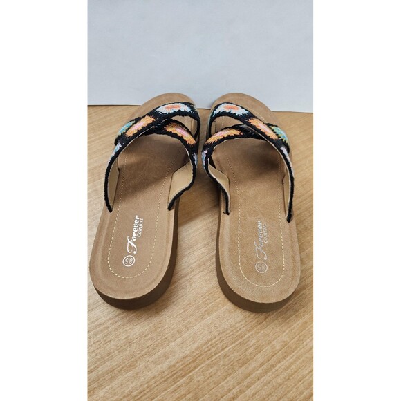 Forever Comfort Sandals Shoes Womens Size 8.5 Boho Crochet Slide Slip On Summer - Picture 4 of 6